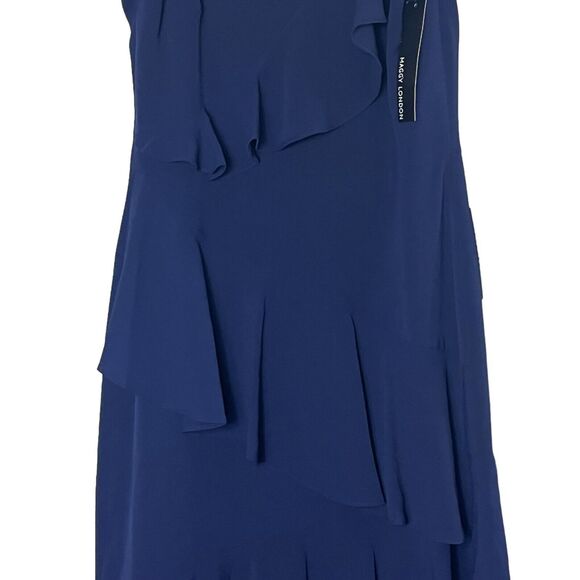 Maggy London Crepe Asymmetric Sheath Dress, Navy, Women's 4 - Picture 5 of 10